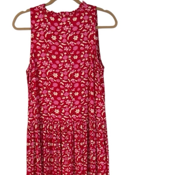 R. Vivimos Red Floral Sleeveless Maxi Dress Flowy Boho Ruffle Cottage SZ Large - Picture 12 of 14